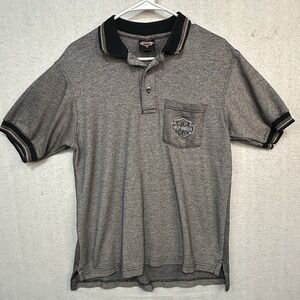 Harley‎ Davidson Motorcycle Short Sleeve Men's Medium Polo Shirt Grey/Black